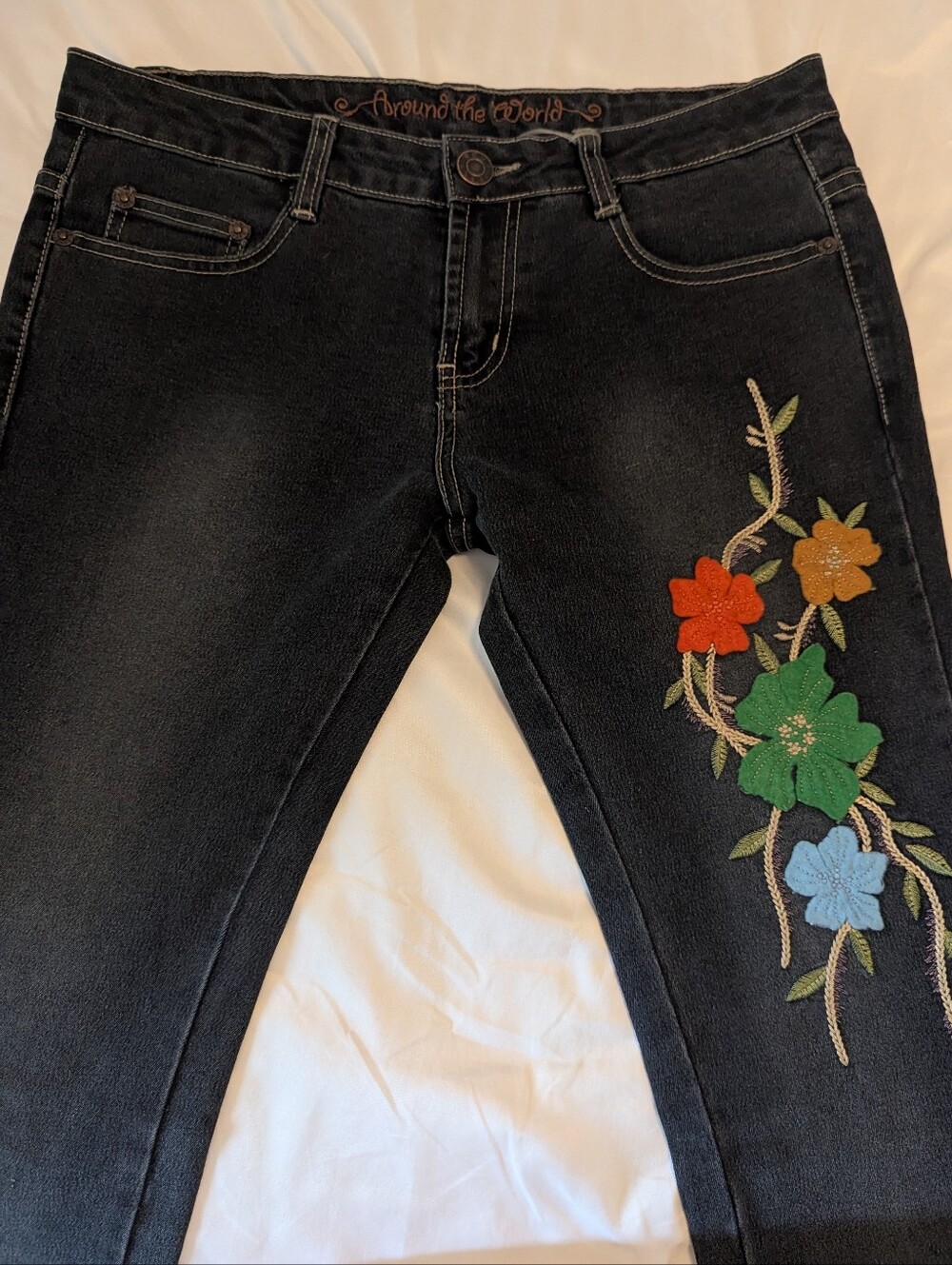 ROMY Black Embellished Felt Floral Women’s Jeans